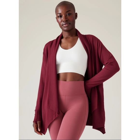 Athleta Cardigan Women M Burgundy Pranayama Restore Wrap Open Front Ultra Soft - Picture 1 of 16